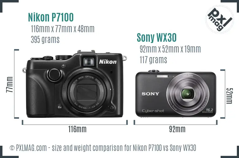 Nikon P7100 vs Sony WX30 size comparison Nikon P7100 vs Sony WX30 size comparison