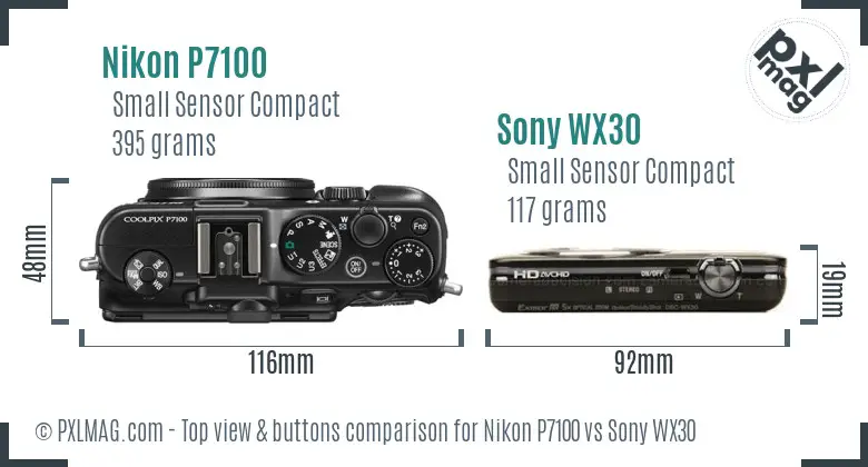 Nikon P7100 vs Sony WX30 top view buttons comparison Nikon P7100 vs Sony WX30 top view buttons comparison