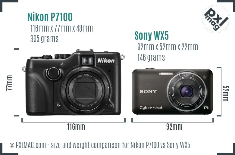 Nikon P7100 vs Sony WX5 size comparison