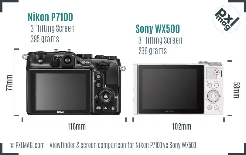 Nikon P7100 vs Sony WX500 Screen and Viewfinder comparison Nikon P7100 vs Sony WX500 Screen and Viewfinder comparison