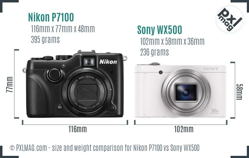 Nikon P7100 vs Sony WX500 size comparison Nikon P7100 vs Sony WX500 size comparison