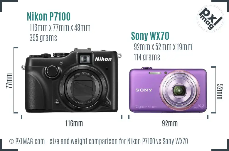 Nikon P7100 vs Sony WX70 size comparison