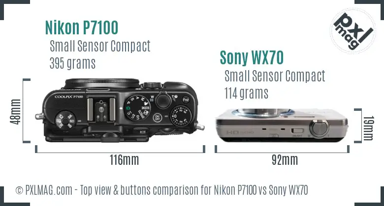 Nikon P7100 vs Sony WX70 top view buttons comparison