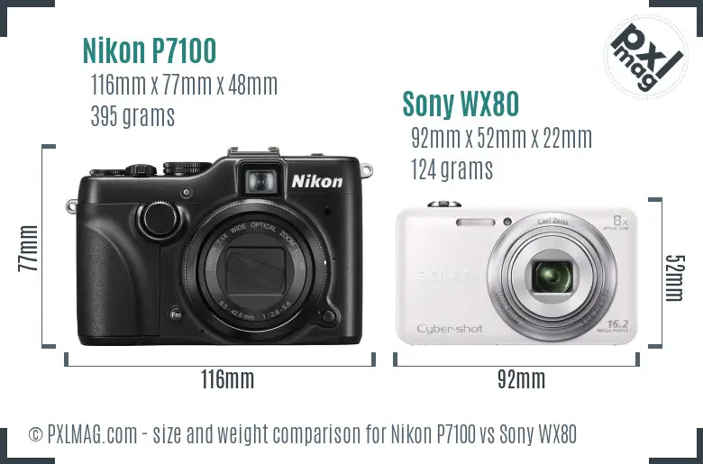 Nikon P7100 vs Sony WX80 size comparison