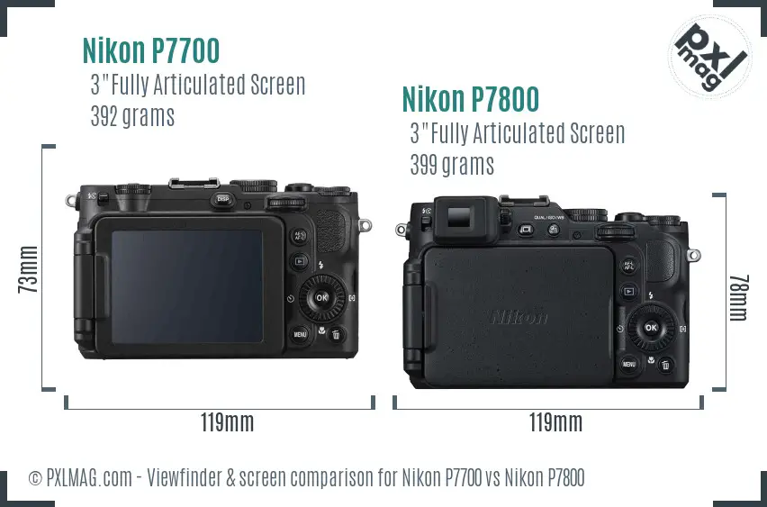 Nikon P7700 vs Nikon P7800 Screen and Viewfinder comparison