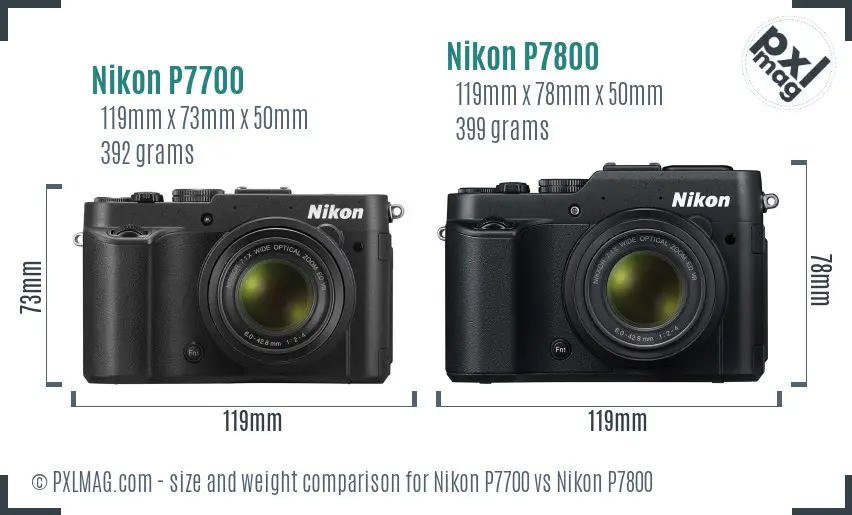 Nikon P7700 vs Nikon P7800 size comparison