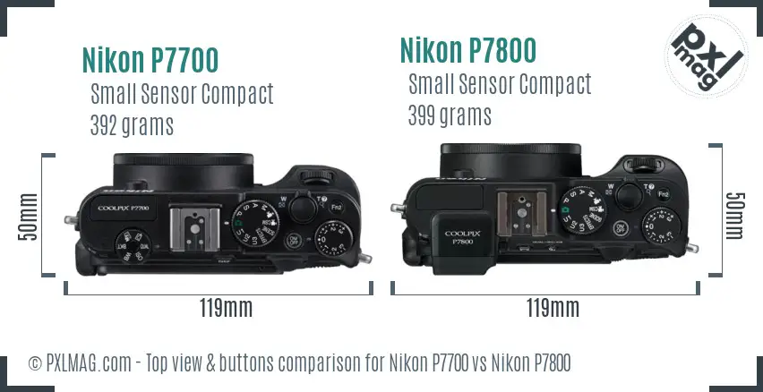 Nikon P7700 vs Nikon P7800 top view buttons comparison