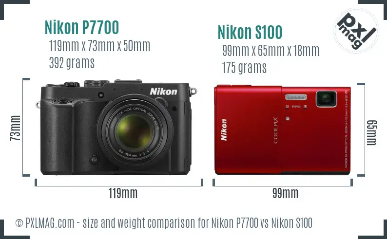 Nikon P7700 vs Nikon S100 size comparison