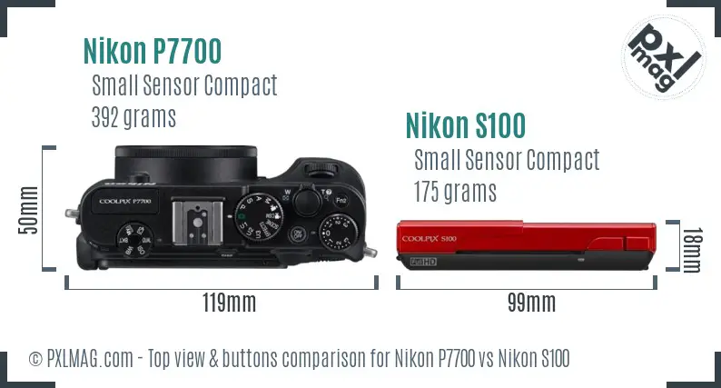 Nikon P7700 vs Nikon S100 top view buttons comparison