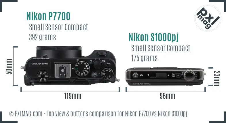 Nikon P7700 vs Nikon S1000pj top view buttons comparison