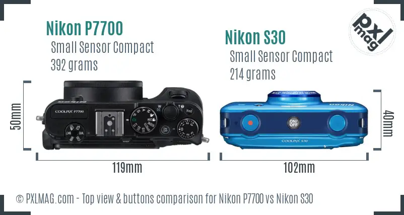 Nikon P7700 vs Nikon S30 top view buttons comparison