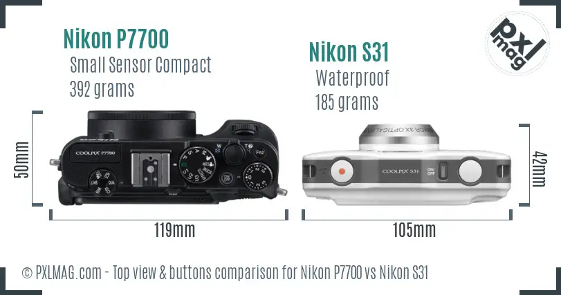 Nikon P7700 vs Nikon S31 top view buttons comparison