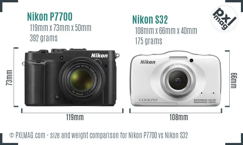 Nikon P7700 vs Nikon S32 size comparison