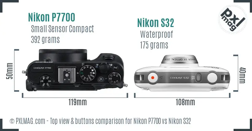 Nikon P7700 vs Nikon S32 top view buttons comparison