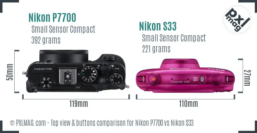 Nikon P7700 vs Nikon S33 top view buttons comparison