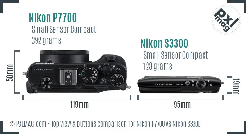 Nikon P7700 vs Nikon S3300 top view buttons comparison