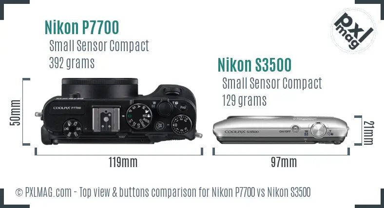 Nikon P7700 vs Nikon S3500 top view buttons comparison