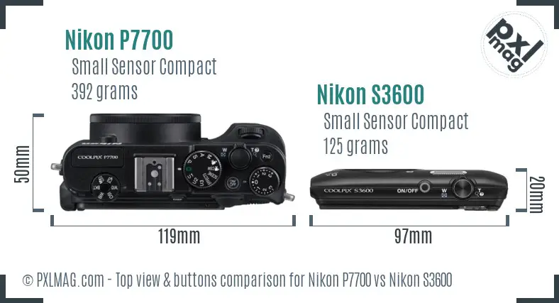 Nikon P7700 vs Nikon S3600 top view buttons comparison