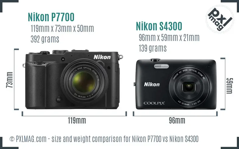 Nikon P7700 vs Nikon S4300 size comparison