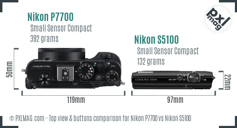 Nikon P7700 vs Nikon S5100 top view buttons comparison