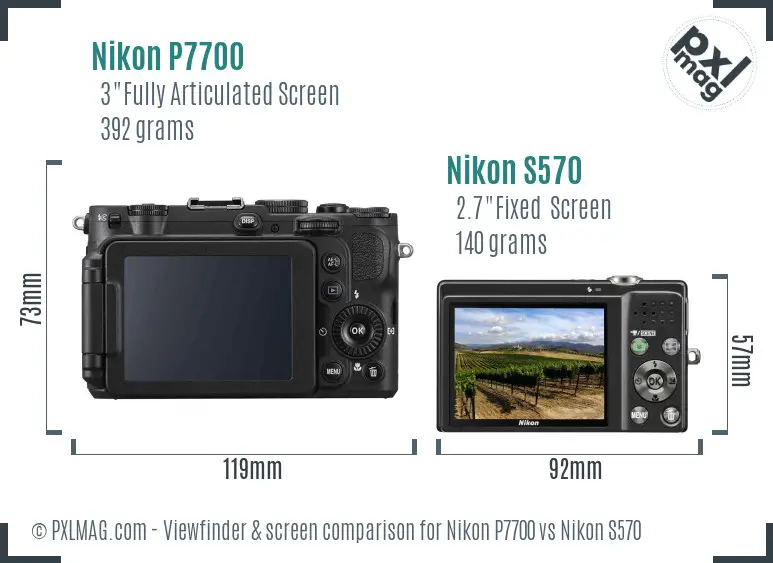 Nikon P7700 vs Nikon S570 Screen and Viewfinder comparison