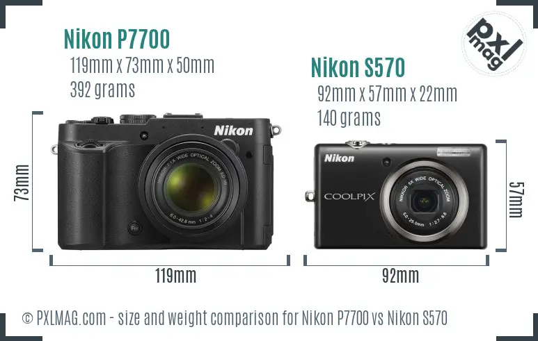Nikon P7700 vs Nikon S570 size comparison