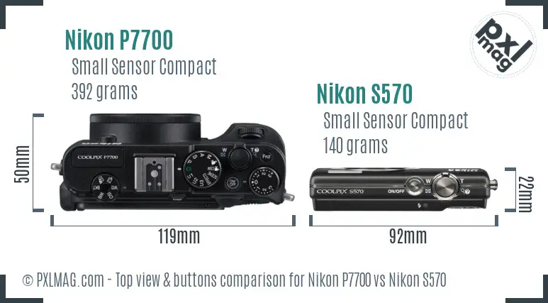 Nikon P7700 vs Nikon S570 top view buttons comparison