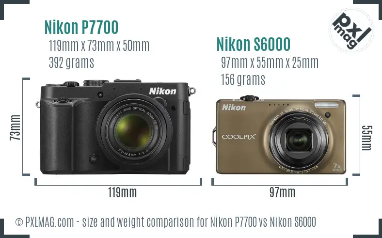 Nikon P7700 vs Nikon S6000 size comparison