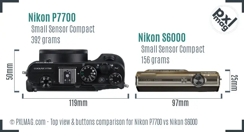Nikon P7700 vs Nikon S6000 top view buttons comparison