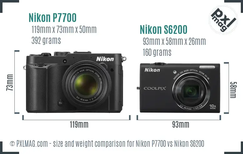 Nikon P7700 vs Nikon S6200 size comparison