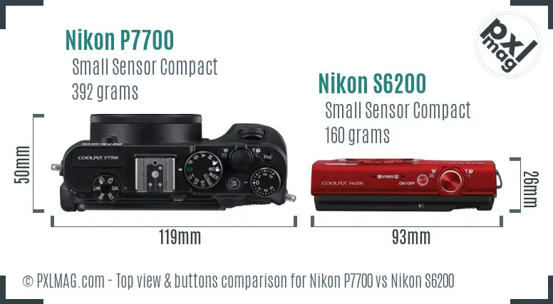 Nikon P7700 vs Nikon S6200 top view buttons comparison