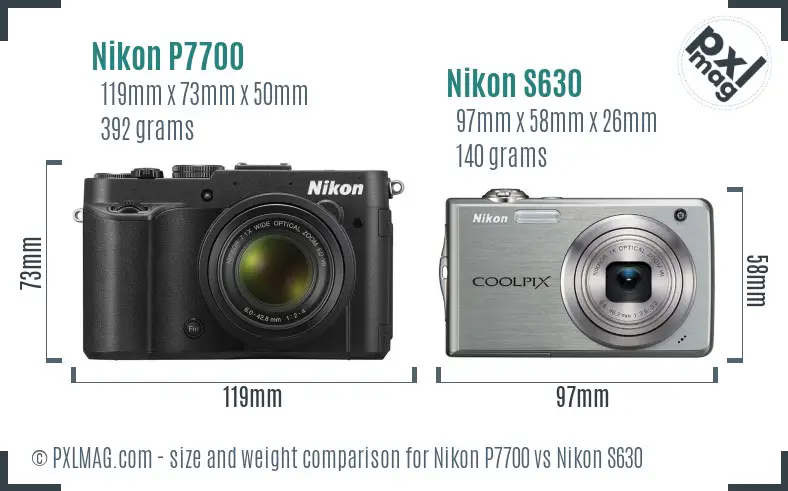 Nikon P7700 vs Nikon S630 size comparison