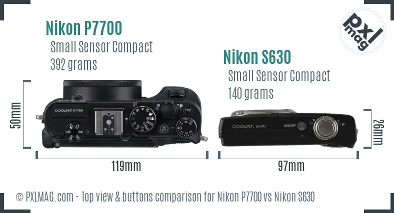 Nikon P7700 vs Nikon S630 top view buttons comparison