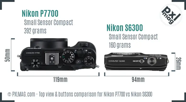 Nikon P7700 vs Nikon S6300 top view buttons comparison