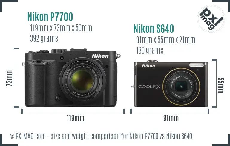 Nikon P7700 vs Nikon S640 size comparison