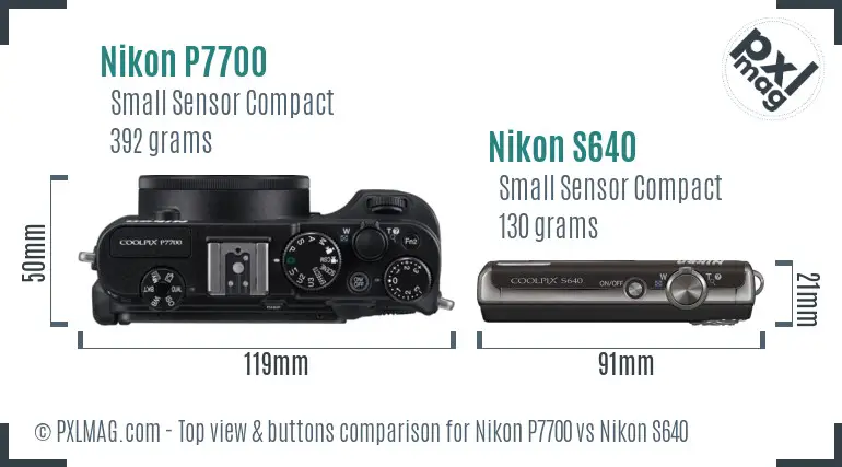 Nikon P7700 vs Nikon S640 top view buttons comparison