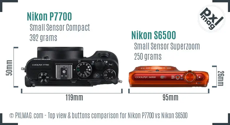 Nikon P7700 vs Nikon S6500 top view buttons comparison Nikon P7700 vs Nikon S6500 top view buttons comparison