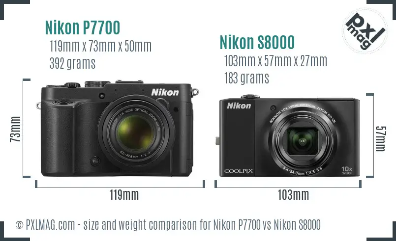 Nikon P7700 vs Nikon S8000 size comparison