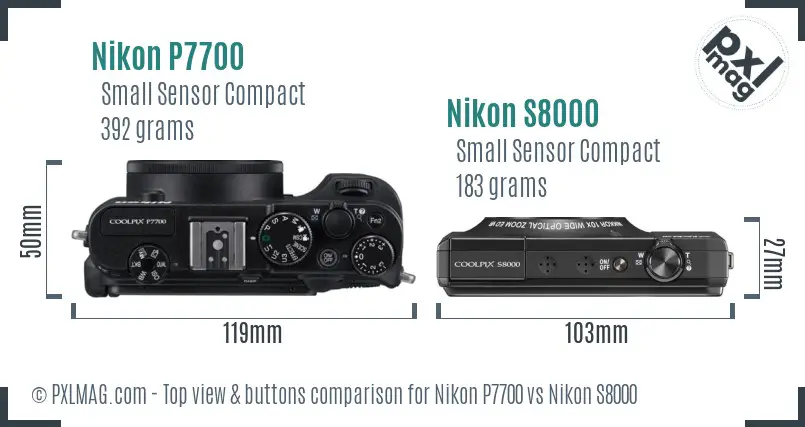 Nikon P7700 vs Nikon S8000 top view buttons comparison