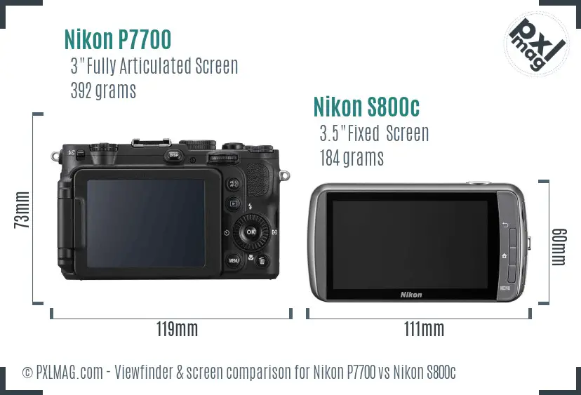 Nikon P7700 vs Nikon S800c Screen and Viewfinder comparison
