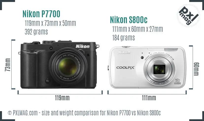 Nikon P7700 vs Nikon S800c size comparison
