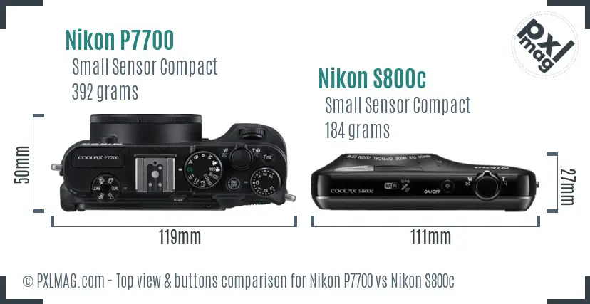 Nikon P7700 vs Nikon S800c top view buttons comparison