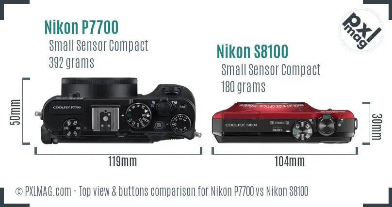 Nikon P7700 vs Nikon S8100 top view buttons comparison