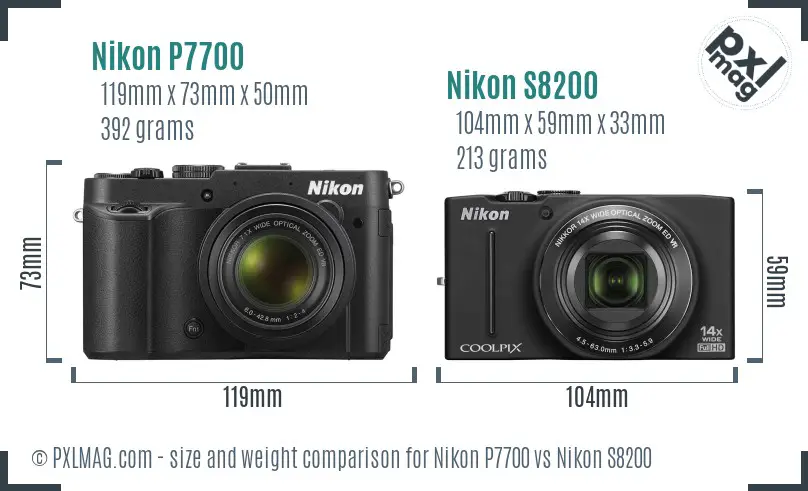 Nikon P7700 vs Nikon S8200 size comparison