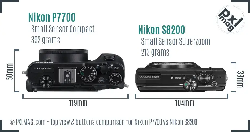 Nikon P7700 vs Nikon S8200 top view buttons comparison