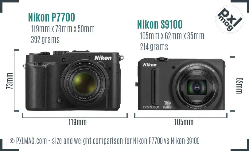 Nikon P7700 vs Nikon S9100 size comparison