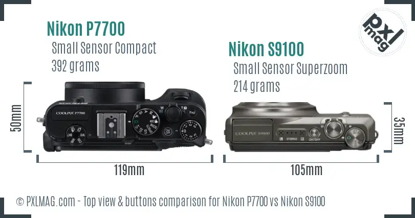 Nikon P7700 vs Nikon S9100 top view buttons comparison