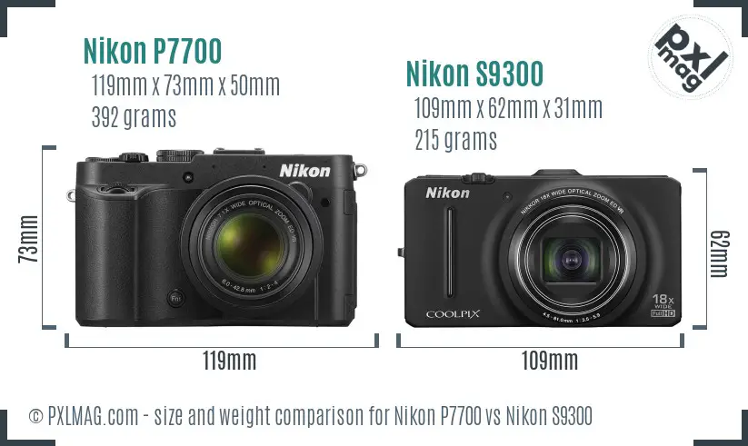 Nikon P7700 vs Nikon S9300 size comparison