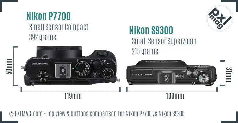 Nikon P7700 vs Nikon S9300 top view buttons comparison