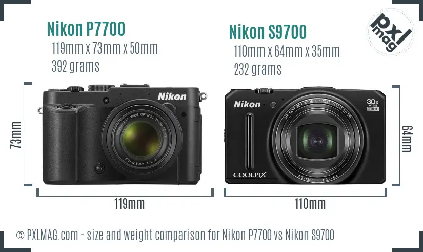 Nikon P7700 vs Nikon S9700 size comparison